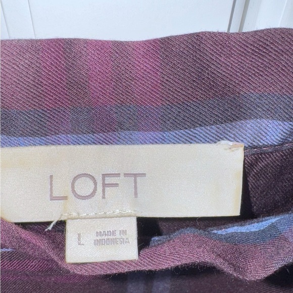 Ann Taylor LOFT Burgundy/Blue Plaid Off-Shoulder Blouse Sz Large - Picture 7 of 12